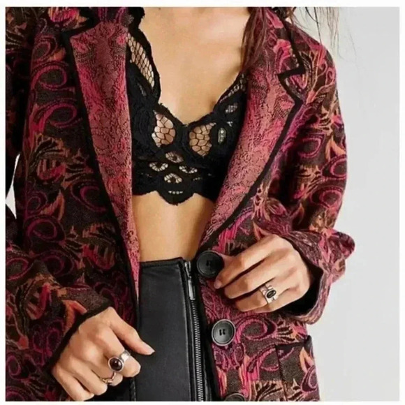 Free People Sammie Sweater Jacket Blazer in Wine - Picture 2 of 5